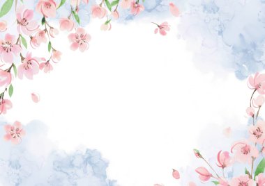 Alkol mürekkebi arka planı ve kiraz çiçeği çerçevesi