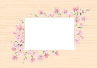 Doğal ahşap tahıl ve kiraz çiçeği çerçevesi