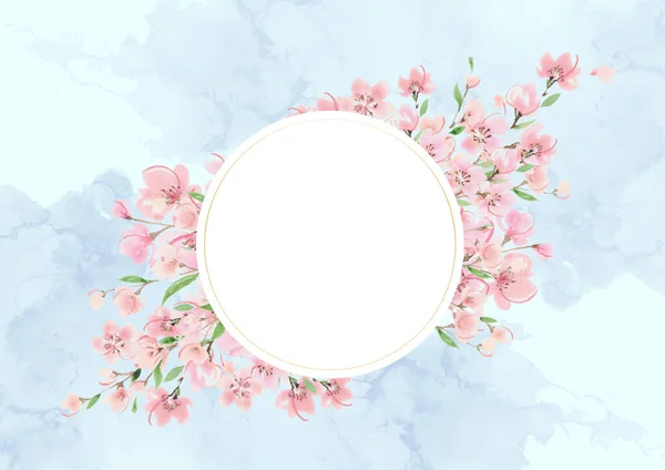 Alkohol Tinte Hintergrund Und Kirschblütenrahmen — Stockfoto