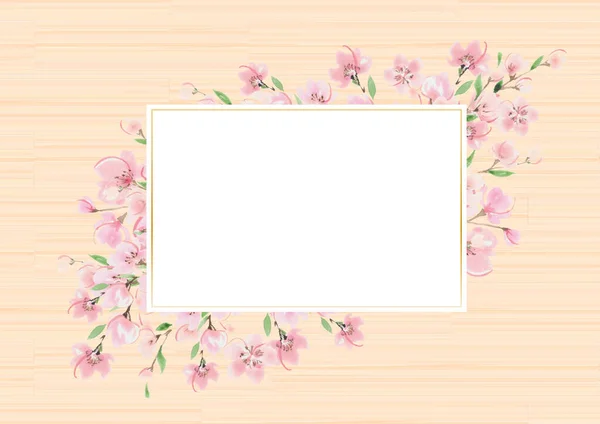 Natural Wood Grain Cherry Blossom Frame — Stock Photo, Image