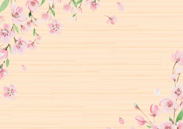 天然木纹和樱花框架 — 图库照片