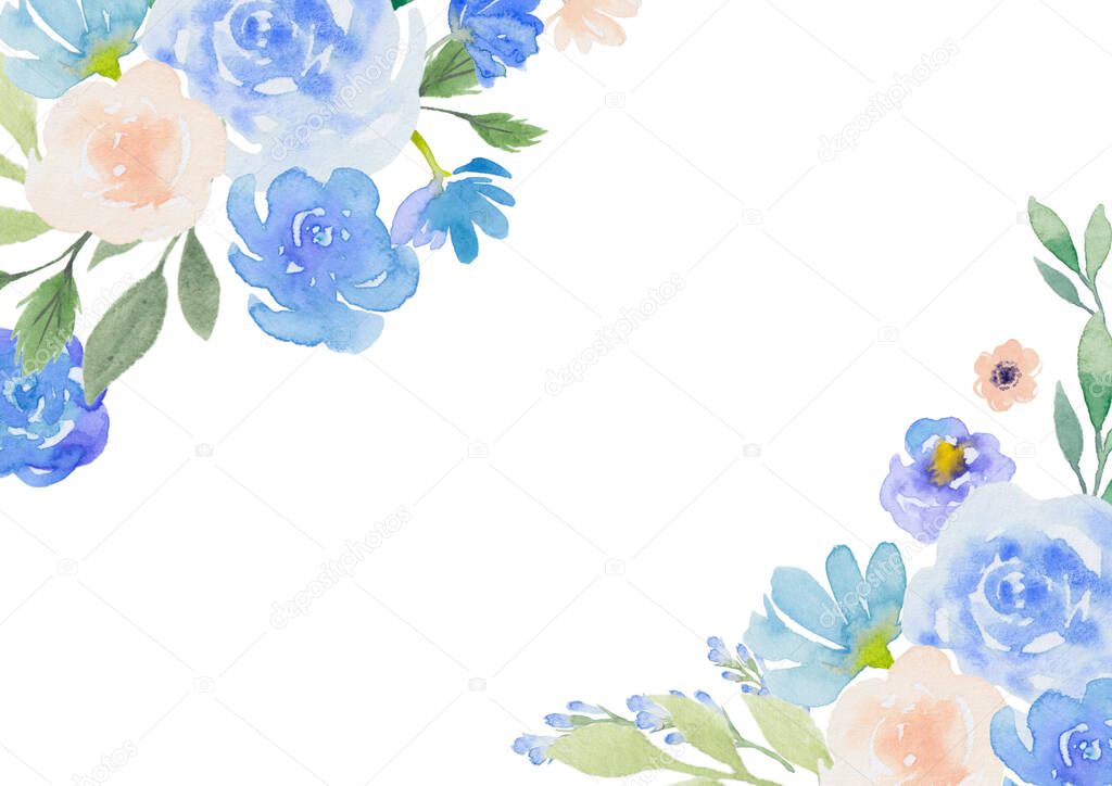 Illustration of blue rose decoration frame