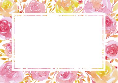 Kırmızı ve sarı gül dekorasyon çerçeve çizimi