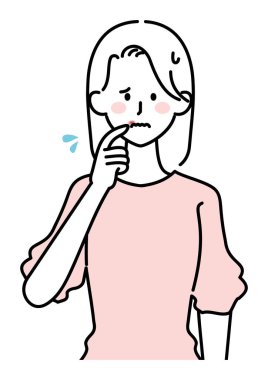 Soğuk labialisi olan bir kadının tasviri