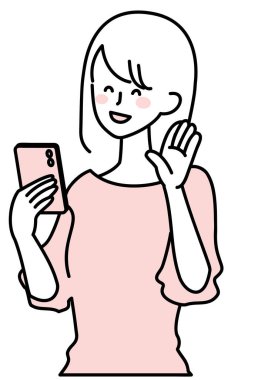 Akıllı telefon tutan bir kadının basit bir çizimi