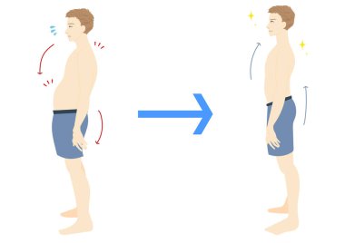Kötü duruş ve iyi duruş erkek yan görünüm çizimi