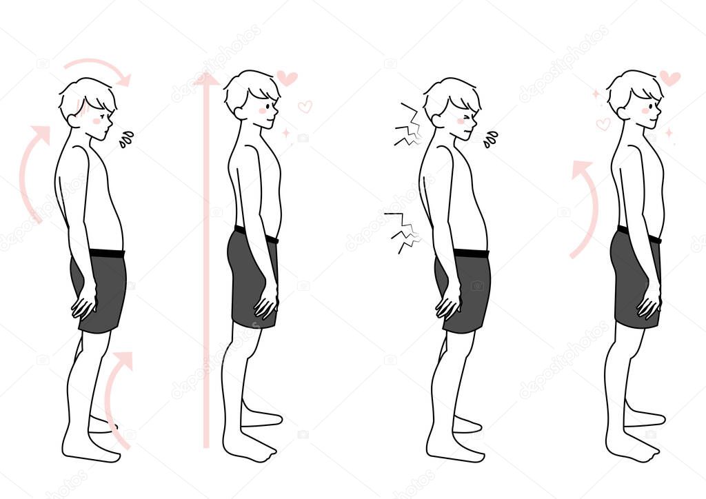 Male illustration set with distorted and straight posture