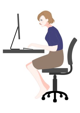 Illustration of a woman using a computer to lean forward with a stoop clipart
