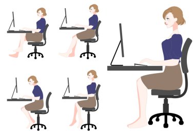 Illustration set of good and bad postures of working women clipart