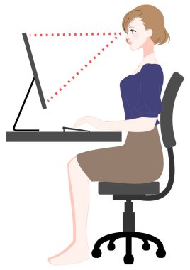 Bilgisayar kullanan kadınlar için doğru görünüm açısının yansıması