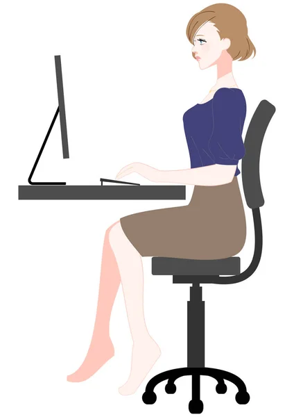 Illustration Woman Using Computer Her Legs Dangling — Stock Vector