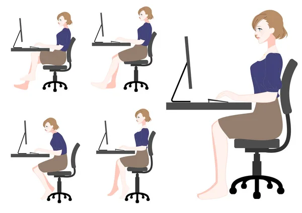 Illustrazione Buone Cattive Posture Delle Donne Lavoratrici — Vettoriale Stock