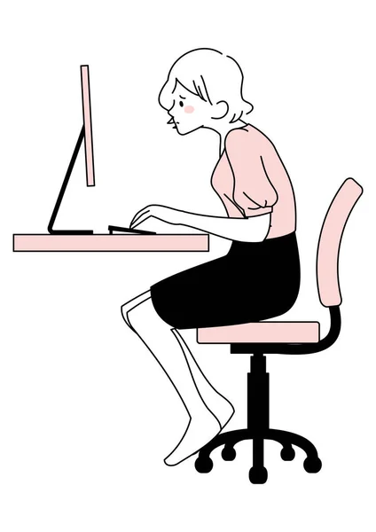 Illustration Einer Frau Die Sich Mit Einem Computer Nach Vorne — Stockvektor
