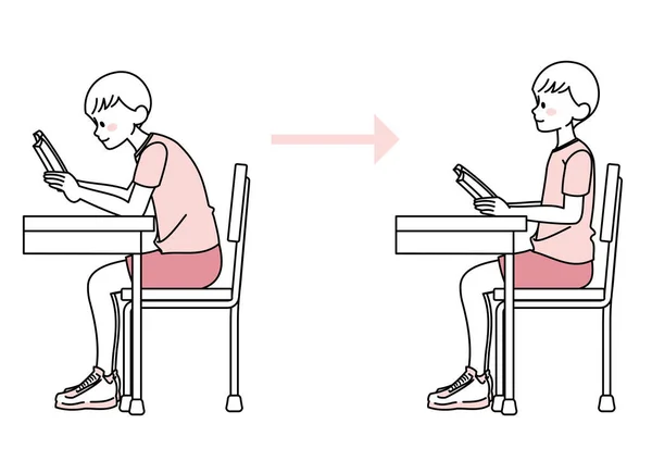 Illustrazione Della Postura Bambino Seduto Una Sedia — Vettoriale Stock