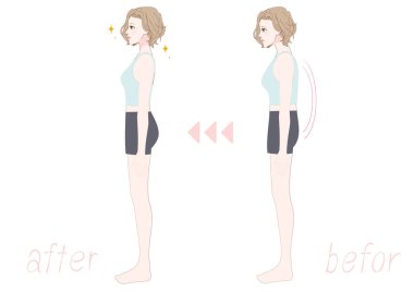 Nötr hizalama için düz arka duruş düzeltme yan görünüm karşılaştırma rahatlama ve kendinden emin siluet.