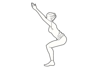 Basit bir çizgi sanatı. Yogada sandalye pozu veren bir kadın..