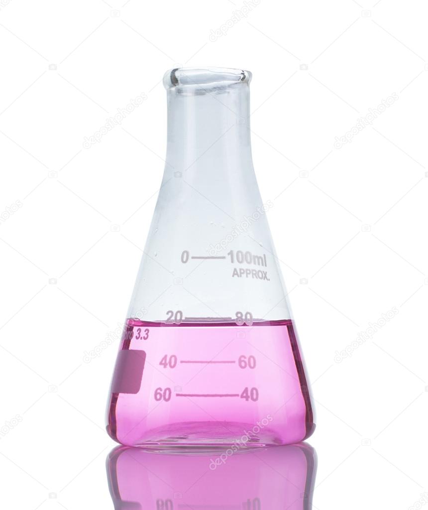 Test-tube with pink liquid isolated on white