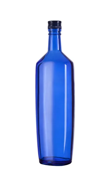 Leere blaue Glasflasche Wein. — Stockfoto