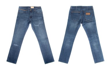 beyaz arkaplanda izole edilmiş mavi kot pantolon