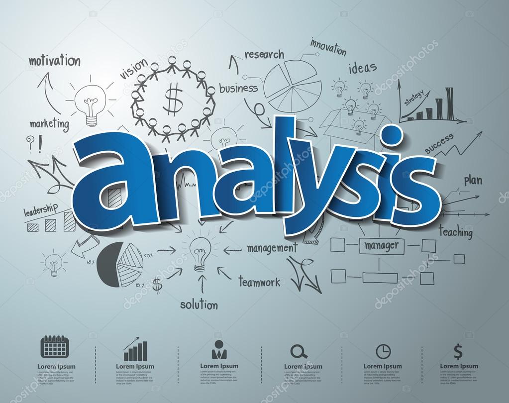 Analysis text with creative drawing charts and graphs business