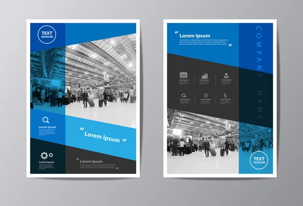 Mavi yıllık rapor broşür broşür ve ilan şablonu A4 boyutunda — Stok Vektör