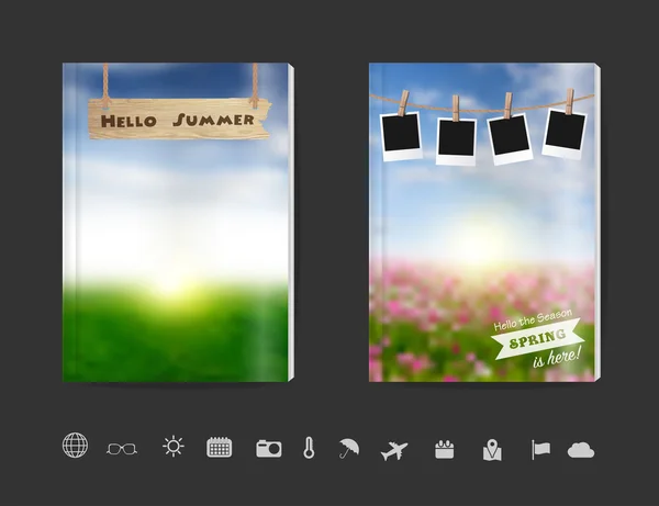 Prázdné knihy obalový design s rozmazané přírody nebe vločka pole — Stockový vektor