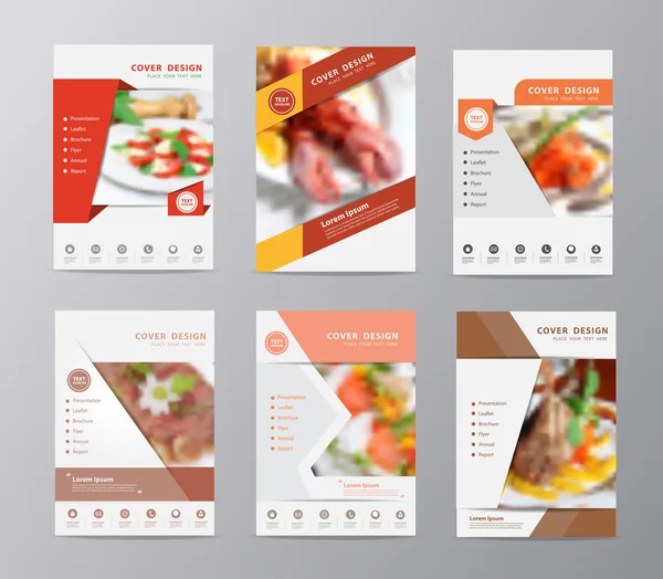 Set of annual report brochure flyer design food blurred background — Stock Vector