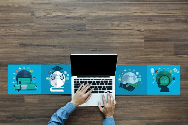 Conceptul de afaceri, cu om de afaceri care lucrează pe computerul laptop — Fotografie, imagine de stoc