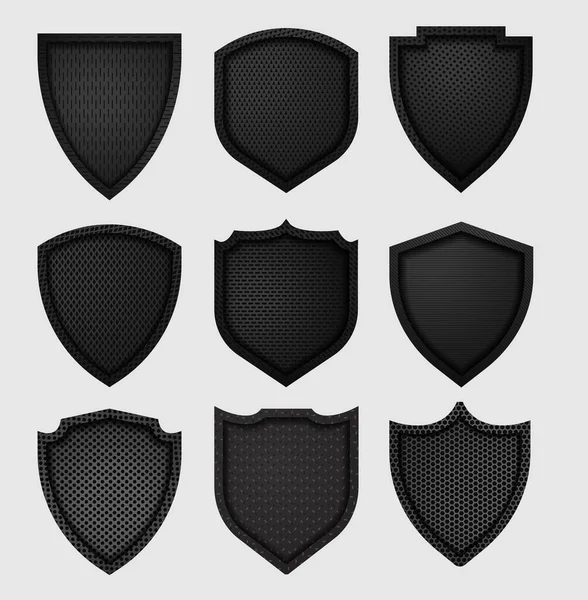 ダークブラックのベクトル金属シールド幾何学的グリッド炭素繊維テクスチャの背景 — ストックベクタ