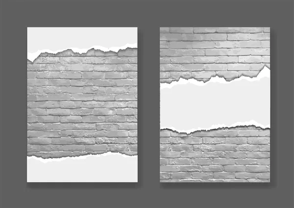 关于现代砖墙纹理背景的撕碎纸 A4尺寸的商业小册子传单设计模板 矢量图解现代设计 — 图库矢量图片