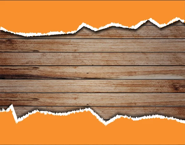 Papier Déchiré Orange Sur Mur Bois Illustration Vectorielle — Image vectorielle