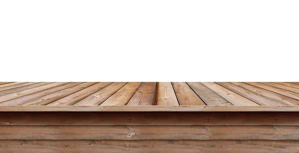 Holztischplatte Zur Anzeige Oder Montage Ihrer Produkte Isoliert Auf Weißem — Stockfoto