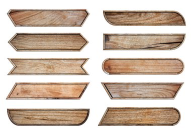 Beyaz arkaplanda izole edilmiş, video başlığı veya televizyon haber çubuğu tasarım şablonu içeren tahta tabela seti