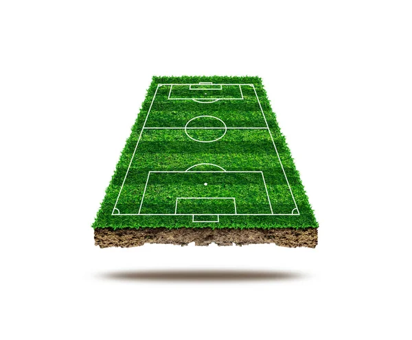 サッカー場の面積と背景に隔離します パースペクティブビューでパターンとテクスチャを持つサッカー場の緑の草 — ストック写真