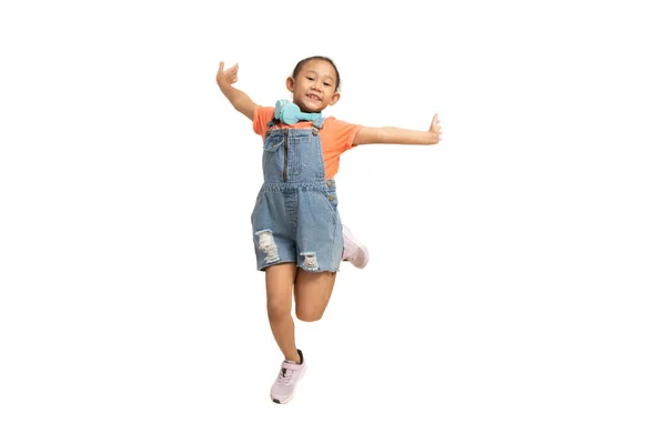 Drôle Asiatique Enfant Fille Saut Isoler Sur Blanc Fond — Photo