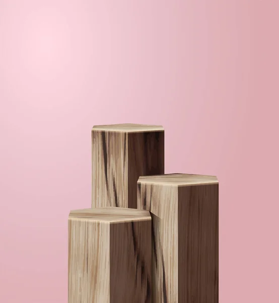 Podium Forme Hexagone Bois Vectoriel Maquette Présentation Présentoir Produits Cosmétiques — Image vectorielle