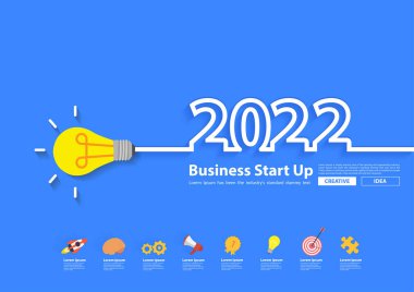 2022 yeni yıl yaratıcılığı ampulü ilham fikirleri konsepti, Vektör illüstrasyonu düz yaratıcı tasarım