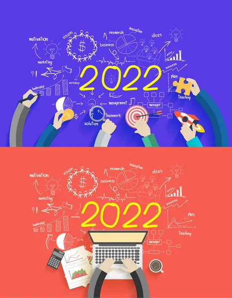 Business Success 2022 New Year Creative Draw Charts Graphs Analysis — 스톡 벡터