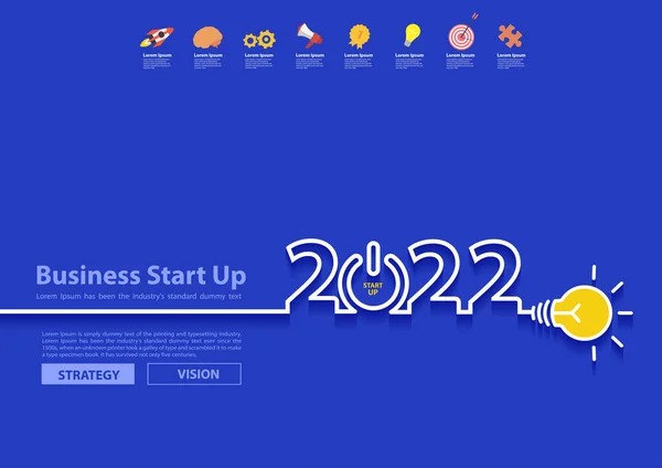 2022 Nieuwjaar Design Met Creatief Gloeilamp Idee Inspiratie Business Start — Stockvector