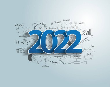 Yeni yılın kutlu olsun 2022 iş dünyası başarısı fikirleri yaratıcı düşünce çizelgeleri ve grafikler strateji planı, vektör illüstrasyon modern şablonu