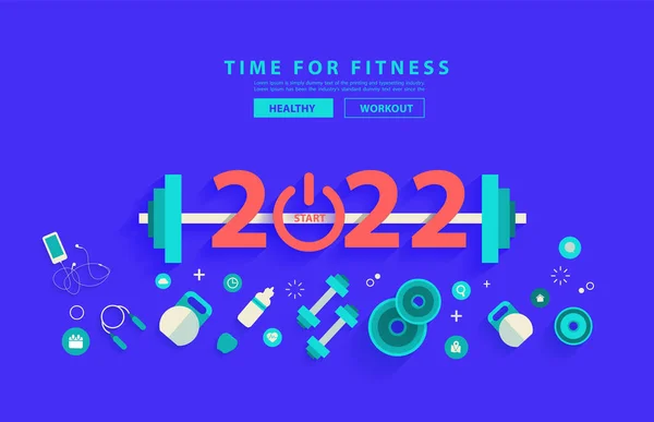 Gelukkig Nieuwjaar 2022 Fitness Concept Workout Typografie Alfabet Ontwerp Met — Stockvector