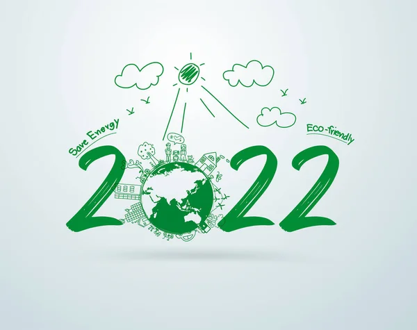 Bonne Année 2022 Dessin Créatif Respectueux Environnement Conception Gabarit Illustration — Image vectorielle