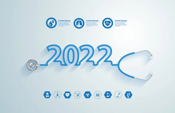 Estetoscópio Design Criativo 2022 Ano Novo Ícones Planos Médicos Conceito —  Vetores de Stock