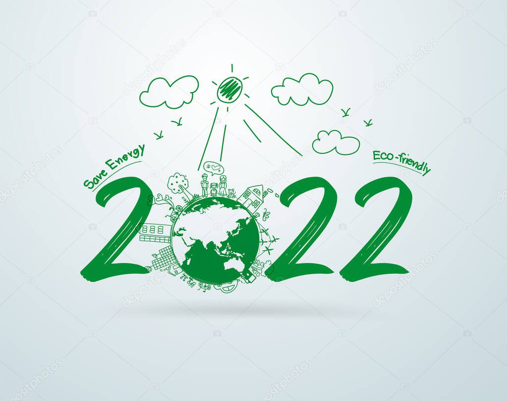 Happy new year 2022 Creative drawing environmental eco-friendly, Vector illustration layout template design