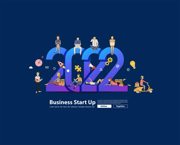 2022 Neujahr Geschäftsleute Arbeiten Zusammen Verkauf Von Online Ideen Konzept — Stockvektor