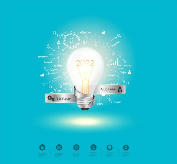 Kreativ Glödlampa Idé 2022 Nytt Med Kreativt Tänkande Ritning Diagram — Stock vektor