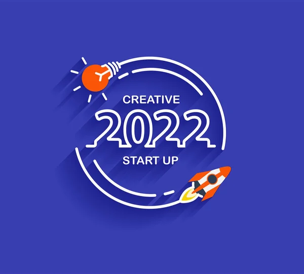 Новый 2022 Год Запуск Бизнес Ракеты Креативными Идеями Лампочки Иллюстрация — стоковый вектор