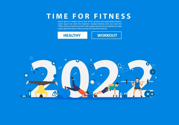 2022 Nyår Fitness Idéer Koncept Man Workout Gym Utrustning Med — Stock vektor