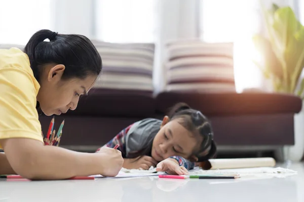 Asian Mother Daughter Teaching Homework Study Home Idea — 스톡 사진