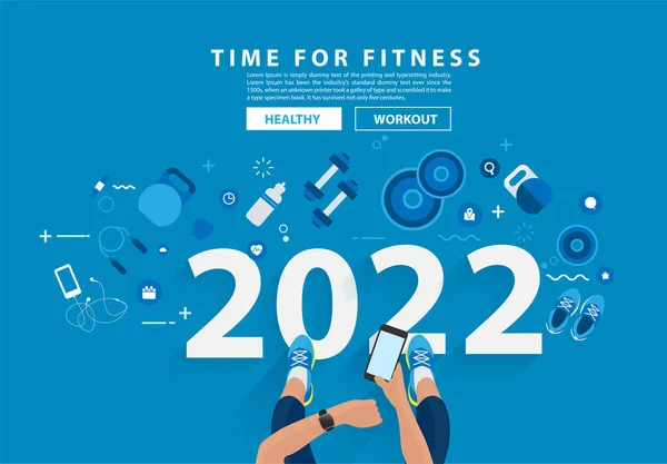 Новым 2022 Годом Время Фитнеса Тренажерном Зале Идеи Здорового Образа — стоковый вектор